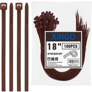 XINGO 18 inch Brown Zip Ties Heavy Duty (100 Pack), Black, 60lb Tensile Strength, UV Resistant Cable Ties for indoor and outdoor use