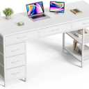 Huuger Computer Desk with 6 Drawers, Office Desk with Shelves, Reversible Gaming Desk, Corner Desk with Storage, Work for Home Office, Study, Living Room, 54inch, White