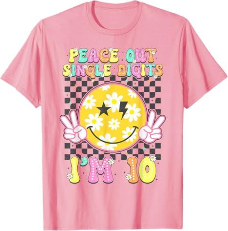 Peace Single Digits I'm 10 Smile Face for Birthday Girls T-Shirt, Small