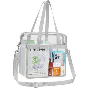 USPECLARE Clear Tote Bag for Stadium Events, 12x6x12 Transparent Stadium Bag for Work, Sports Games,GymConcerts (Silver)