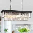 Crystal Chandelier for Dining Room,Rectangular Black Chandelier Modern Rectangle Pendant Light Fixtures for Kitchen Island L33 K9 Contemporary Long Chandelier