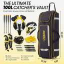 Fanwoli 100L Rolling Catchers Gear Bag - Large Baseball & Softball Duffle with 5 Fence Hooks, Locker-Style Organizer, Holds 8 Bats, Vented Shoe Zone - Essential Pro Edition