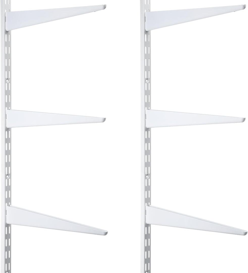 Colingmill 2 Pcs Twin Rail Upright Wall Shelving System 47.5 Inch with 6 Pcs Shelf Bracket 14.5 Inch Heavy Duty Adjustable Storage Rack Metal Support System for Kitchen Closet Home Indoor (White)