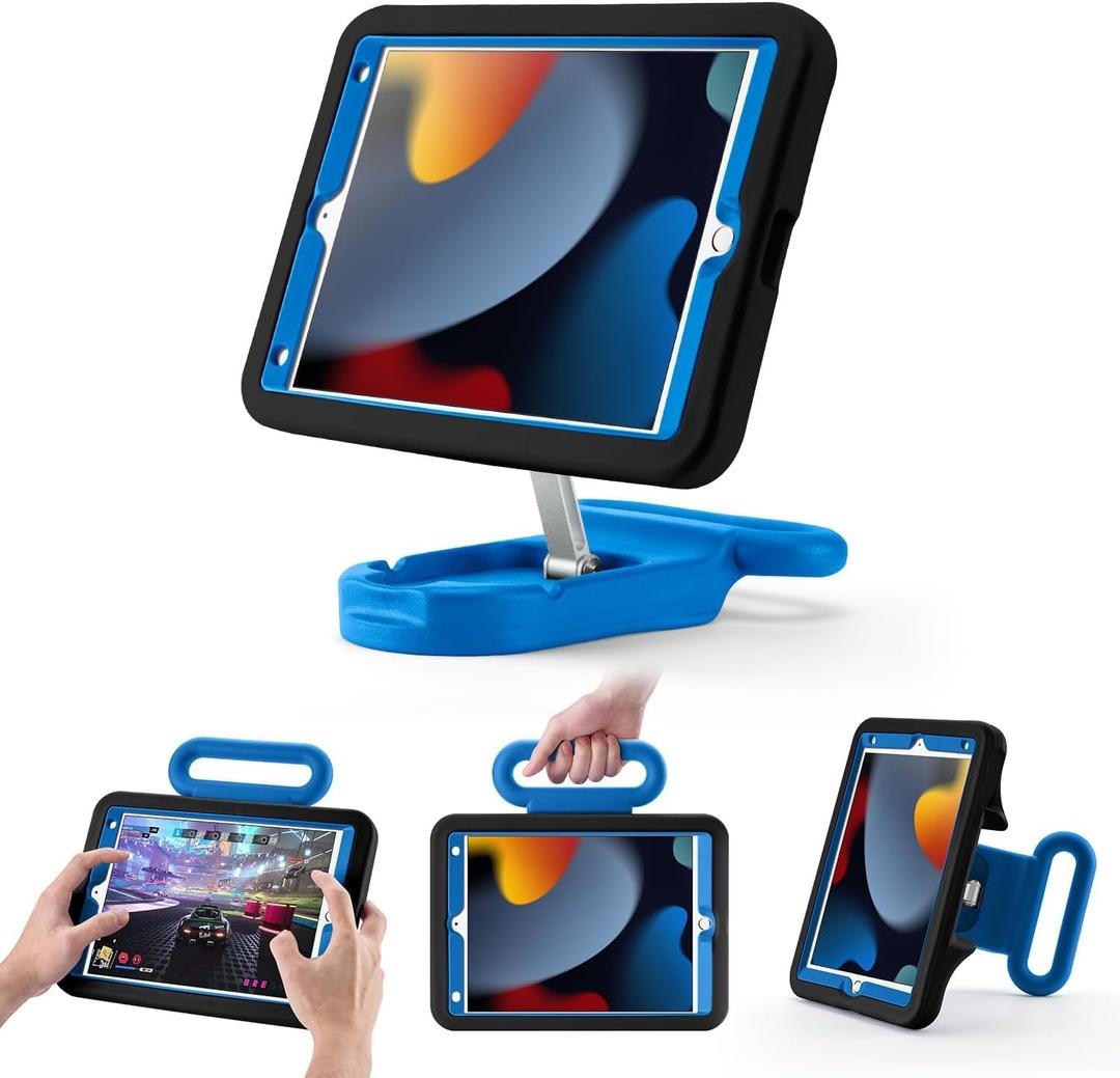 Kids Case for iPad 7th/8th/9th Gen 10.2 inch,Adjustable Portrait/Landscape Stand/Drop Proof with Handle/Kickstand,Child Friendly Protective Cover for iPad 10.2 2021/2020/2019 (BlackBlue)