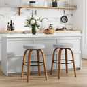 Swivel Bar Stools Set of 2, 26 Inch Counter Height Backless Bar Stools, Fabric Upholstered Seat, Sturdy Curved Wood Legs, Mid-Century Modern Island Stools for Kitchen Bar, Dining Room, Gray