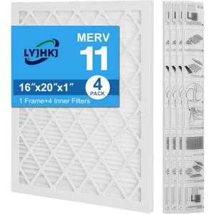 16x20x1 MERV 11 Air Filter, Quality AC/HVAC Furnace Filter1 Reusable ABS Frame + 4 Pack Replaceable Filter MediaBreathe Fresher and Cost-effective