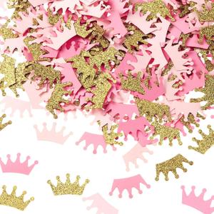 Sumind 300 Pcs Princess Crown Confetti Gender Reveal Confetti Pink Gold Glittery Prince King Crown Cutouts for Princess Party Decorations Baby Shower Girls Birthday Party Crafts Supplies for Table