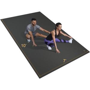 Gxmmat Extra Wide Large Exercise Mat 12'x7'/10'x7/8'x7(7mm), Thick Workout Mats for Home Gym Flooring, High-Density Durable Cardio Mat, Shoe Friendly, Perfect for Plyo, MMA, Jump Rope, Weight, Fitness (7*10 FT Black Real)