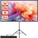 VEVOR Projector Screen with Stand, 80 Inch 160 Wide Angle Indoor Outdoor Projection Screen, 16:9 4K HD Wrinkleless Portable Tripod Screens with Carry Bag, for Movie Home Theater Office Presentation