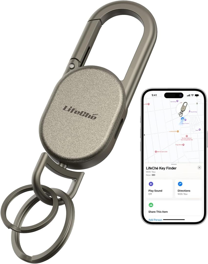 Keychain, Key Finder Built-in Anti-Loss Tracker, Heavy Duty Key Holder, Premium Stainless Steel Keychain Carabiner Car Key Chains with GPS Global Locator Tracking Waterproof (Bronze)