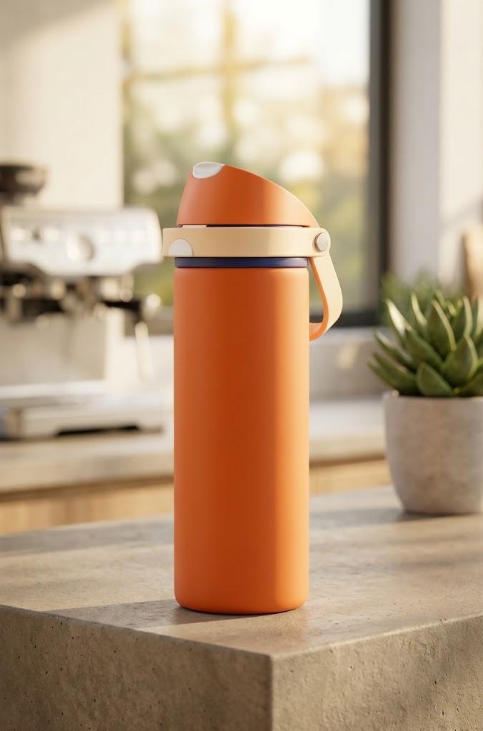 Fijinhom 24 oz Insulated Water Bottle, Stainless Steel Water Bottle with 2-in-1 Straw and Push-Button Spout Lid, Keeps 24 Hours Cold, Double Wall Vacuum Leak-Proof & BPA-Free for Sports, Travel, 