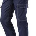 Plaid&Plain Mens Cargo Pants Slim Fit with Contrasting Topstitching and Multi-Pocket (38W x 30L, Navy Blue)