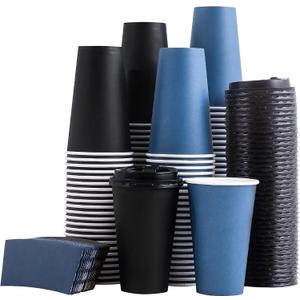 SIUQ 500 Pack 16 oz Disposable Coffee Cups with Lids and Sleeves, To Go Paper Cups, Hot & Cold Drinking Cups for Tea, Coffee, Water, Hot Chocolate, Paper Coffee Cups Ideal for Home,Cafes,Store