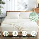 PHF Cooling Sheets Set Twin Size, Rayon Derived from Bamboo & Polyester, Breathable & Wrinkle Free Silky Soft Bedding Sheets, Wider Elastic Band, 16" Deep Pocket Bedding Set & Pillowcase, Cream, 4PCS-Twin