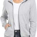 Women's Zip up Sweatshirt Jacket Stand Collar Hoodless Running Sweatshirt with Pockets (Medium, Long Sleeves - Light Grey)