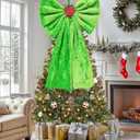 Large Lime Green Christmas Tree Topper Bow 20x26 Inches Faux Furry Plush Oversized Bow for Indoor Outdoor Xmas Decor, Wreath, Mantel, Party Favor