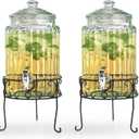 2 PACK 1.5 Gallon Drink dispenser, Glass Beverage Dispenser With Elegant Stand Stand, Drink Dispensers for Parties With Spigot 100% Leakproof. Perfect For Parties And Daily Use