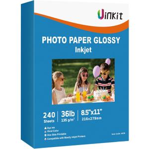 Uinkit 37lb Thin Flyer Paper Glossy 8.5x11 Inkjet 240 sheets Single Side DIY Chip Bag 135gsm Photos Picture for Inkjet Printer with Dye Ink Printer Letter size A4 Brochure