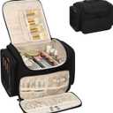 Large Makeup Bag with Jewelry Organizer, Travel Toiletry Bag for Women Girls with Makeup Brush Compartment & Two Side Pockets - XL Black