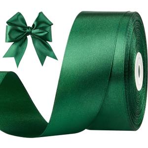 1-1/2 Inches 50 Yards Dark Green Satin Ribbon, Solid Fabric Ribbon Roll for Flower Bouquets, Gift Wrapping, Wedding, Handmade Crafts