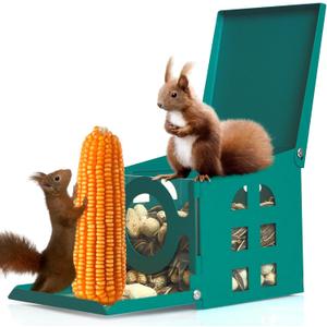 Metal Squirrel Feeder, More Durable Than Wooden, Hanging Squirrel Feeder with Corn Cob Holder for Outside Tree Fence, Front Plate Foldable, Garden Gifts for Squirrel Chipmunk Fans