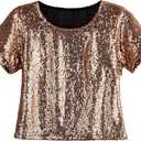 Women's Glitter Glam Sequin Top Loose Sleeves Sparkly Shimmer Party Bridesmaid Sequined Tunic Top M Rose Gold