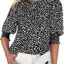 Teurkia Women's Polka Dot 3/4 Sleeve Blouse Tops Ladies Casual Office Work Crew Neck T-Shirt, M