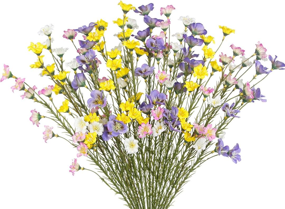 16 Pcs Artificial Wildflowers with Stems Bulk Silk Spring Flowers Floral Picks 21inch Fake Forsythia Branches Faux Wildflowers Arrangements for Home Decor Indoor Outdoor Wedding Centerpieces (Pink, White, Yellow, Purple)