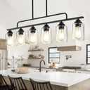 Dining Room Light Fixture - Black 6-Light Farmhouse Chandelier Kitchen Island Lights Fixtures Modern Linear Chandeliers Hanging Pendant Lighting Over Table for Dining Room