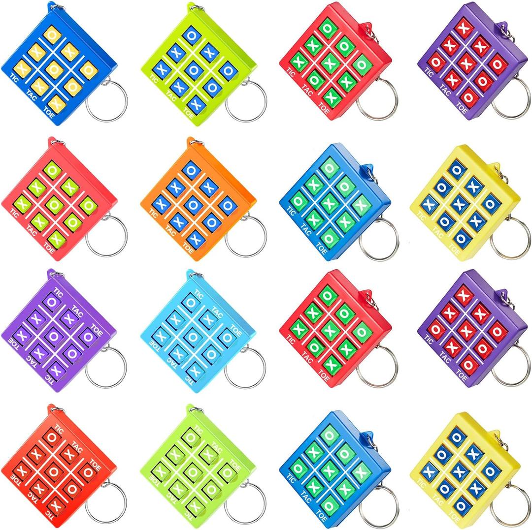 Hicarer Tic Tac Toe Keychain for Kids Ages 8-12 Party Favors Plastic Keyholders Game for Goodie Bags Mini Backpack Valentines Birthday Party (Multi Color, 16 Pcs)