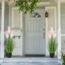 Jexine 1 Pc 4 ft Artificial Tall Grass Plants for Outdoor Faux Tall Grasses Plant with Reed Flowers Potted Fake Greenery Plants for Housewarming Gift House Garden Lobby Outdoor Decoration (Pink)