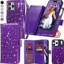 Varikke for iPhone 17 Pro Max Wallet Case Detachable with RFID Blocking Card Holder for Women, Glitter PU Leather Strap Magnetic Flip Removable Phone Case Cover for iPhone 17 Pro Max 6.9", Dark Purple