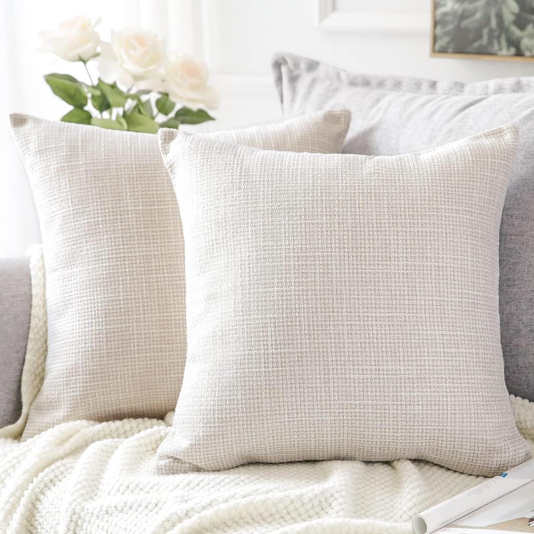 OTOSTAR Linen Throw Pillow Covers Set of 2 Decorative Square Pillowcases Cushion Covers 26x26 Inch for Home Decor Sofa Bedroom Car 65 x 65 CM Beige
