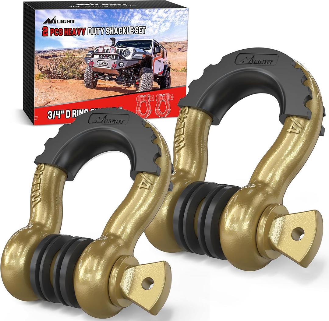 Nilight 2 Pack 3/4" D-Ring Shackle with 7/8" Screw Pin 41,887lbs Break Strength, Heavy Duty Off Road Recovery Shackle with Isolators Washers for Use with Tow Strap, Winch, Off-Road Truck Vehicle