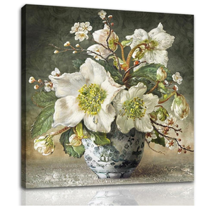 YMYXMC33 White Flower Picture Decor Wall Art Canvas Print Vintage Floral Wall Decoration Bedroom Bathroom 20x20