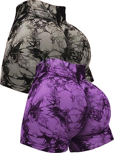 SENBAN Seamless Workout Shorts for Women: High Waisted Gym Scrunch Butt Tie Dye Short - Booty Lifting Spandex Yoga Short L