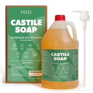 Skin Said Yes Unscented Castile Soap, Made in Greece, No Palm Oil, Vegan, Pure Organic Castile Soap Liquid - 1 Gallon Multipurpose - Perfect for Body, Bath, Home or Laundry, Professional Pump Included