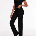 Women's 2 Piece Lounge Sets Straight Leg Pants Set Short Sleeve Crop T-shirt Casual Outfits Comfy Loungewear  - Small - Black