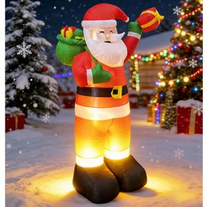 8FT Outdoor Christmas Inflatables Santa Claus Carry Green Bag Yard Decorations for Outside Blow Up Decor Inflatable Lawn Decoration