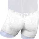 Men's Lace Boxers Underwear Seamless Lace Design with Low Waist Sexy and Comfortable Mens Under Panties (White)