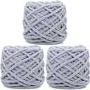 Chunky Chenille Yarn for Crocheting,Light Grey Fluffy Velvet Plush Thick Soft Chunky Chenille Baby Blanket Yarn for Crocheting Knitting Beginners 3 * 100g(Light Grey)