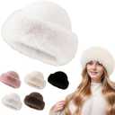 Faux Fur Bucket Hat for Girls Women,Warm Fuzzy Furry Mink Hat,Fashion Fisherman Cap (One Size, White)