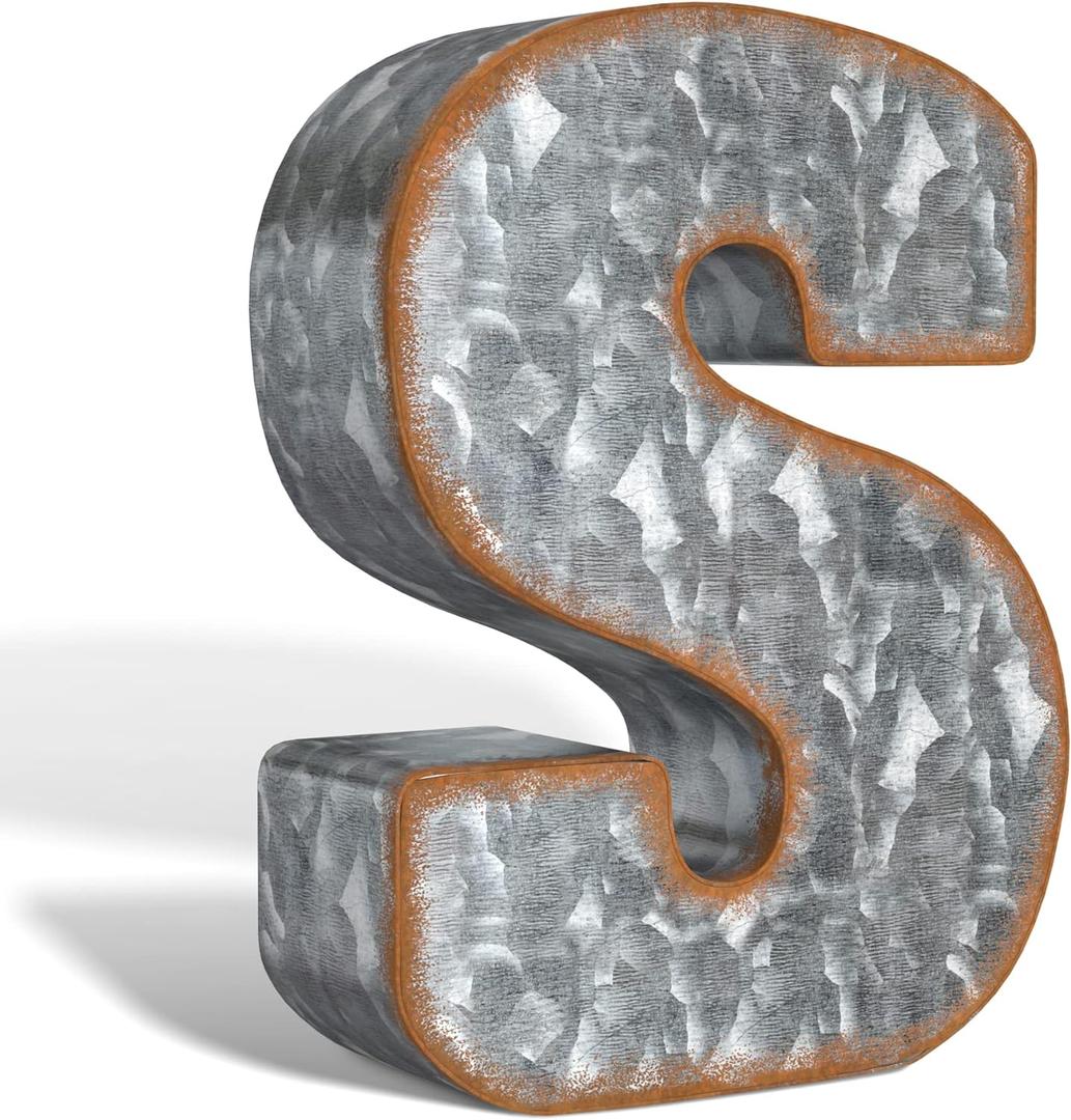 CraftyCrocodile 7" Galvanized Metal Letters for Wall Decor - 3D Letter S for Hanging & Free Standing - Decorative Rustic Alphabet Letters for the Living Room, Bedroom, Kitchen (S)