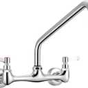 FGKQ Wall Mounted Kitchen Faucets, Kitchen Faucet with 12 Inch Goose Neck, Commercial Kitchen Sink Faucets with 360 Degree Spout, Adjustable Install Distance, Chrome