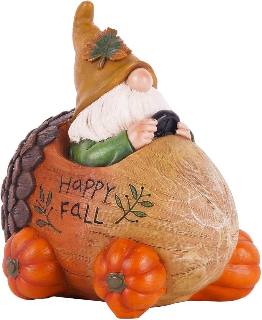 Topadorn Fall gnome with Pinecone Car and Resin Pumpkin Statue for Fall Harvest Party Ornaments Decor,Happy Fall