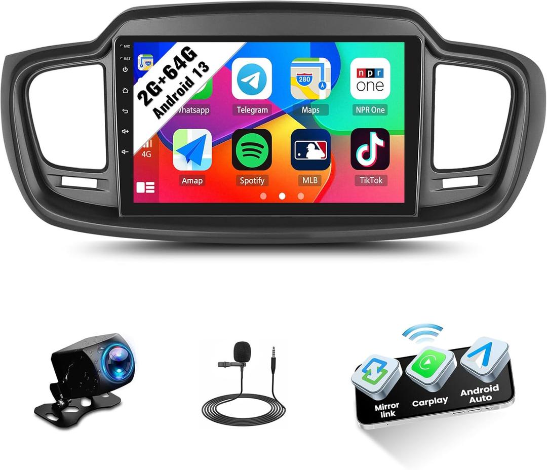SIXWIN Android Car Stereo for KIA Sorento MK3 2015-2020 with Wireless CarPlay Android Auto Mirror Link 2G+64G 10.1 Inch Touchscreen Bluetooth GPS Navigation WiFi FM Backup Camera MIC