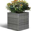 LEWIS&WAYNE Large Square Planter Box Handmade Wicker Tall Planters for Outdoor Plants with Removable Liners Modern Planter for Indoor Outdoor Garden Patio Front Porch - Gray, 17''x17''x18''