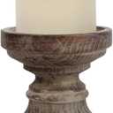 SOFE Decorative Pillar Candle Holder, Rustic Wood Candle Holders for Table Centerpiece, Handmade Farmhouse Candle Holders, Antique Wooden Candlestick Holders Gift for Wedding, Party, Home