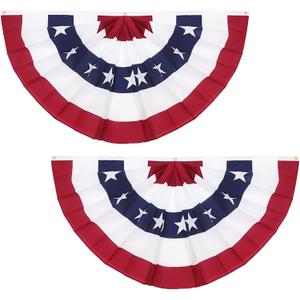 3 x 6 Ft American Pleated Fan Flag, USA Patriotic Half Fan Bunting Flag, 4th of July Decorations Flags (Set of 2)