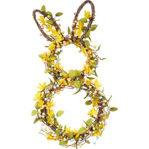TEMPUS 28" Easter Bunny Wreath for Front Door - Yellow Forsythia & Speckled Eggs with Foldable Base - Large Spring Rabbit Door Hanger